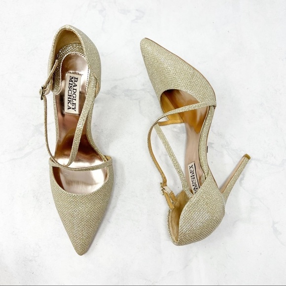 [Badgley Mischka] Metallic Gold Pointed Toe Strappy Heels
